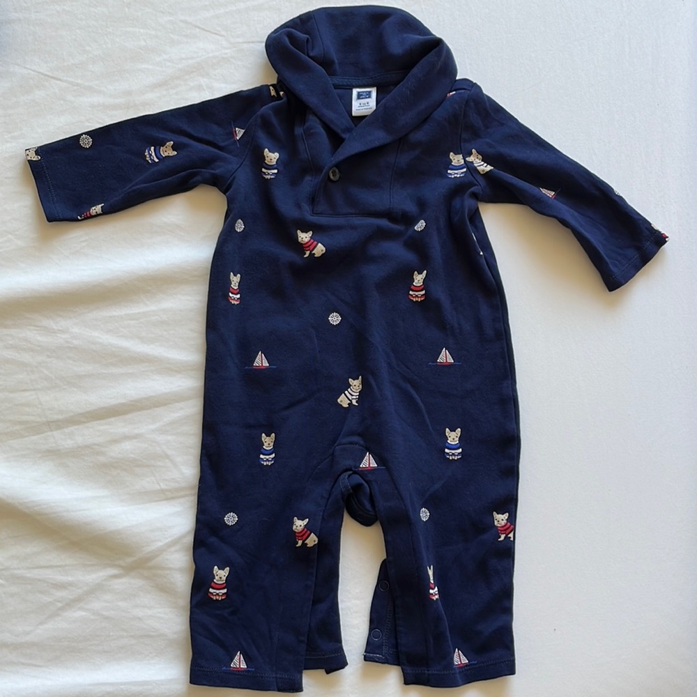 Janie and Jack Long Sleeve French Bulldog Onesie